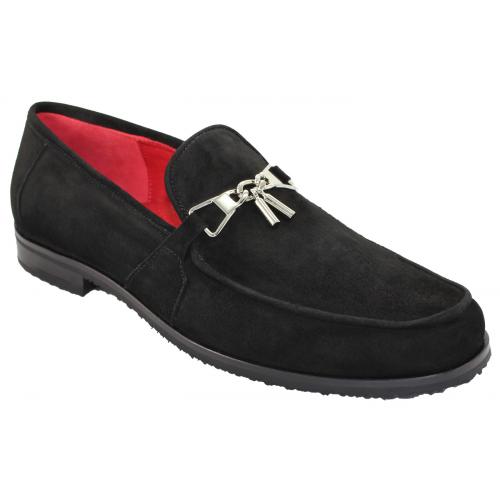 Emilio Franco 03 Black Genuine Suede Loafer Shoes.